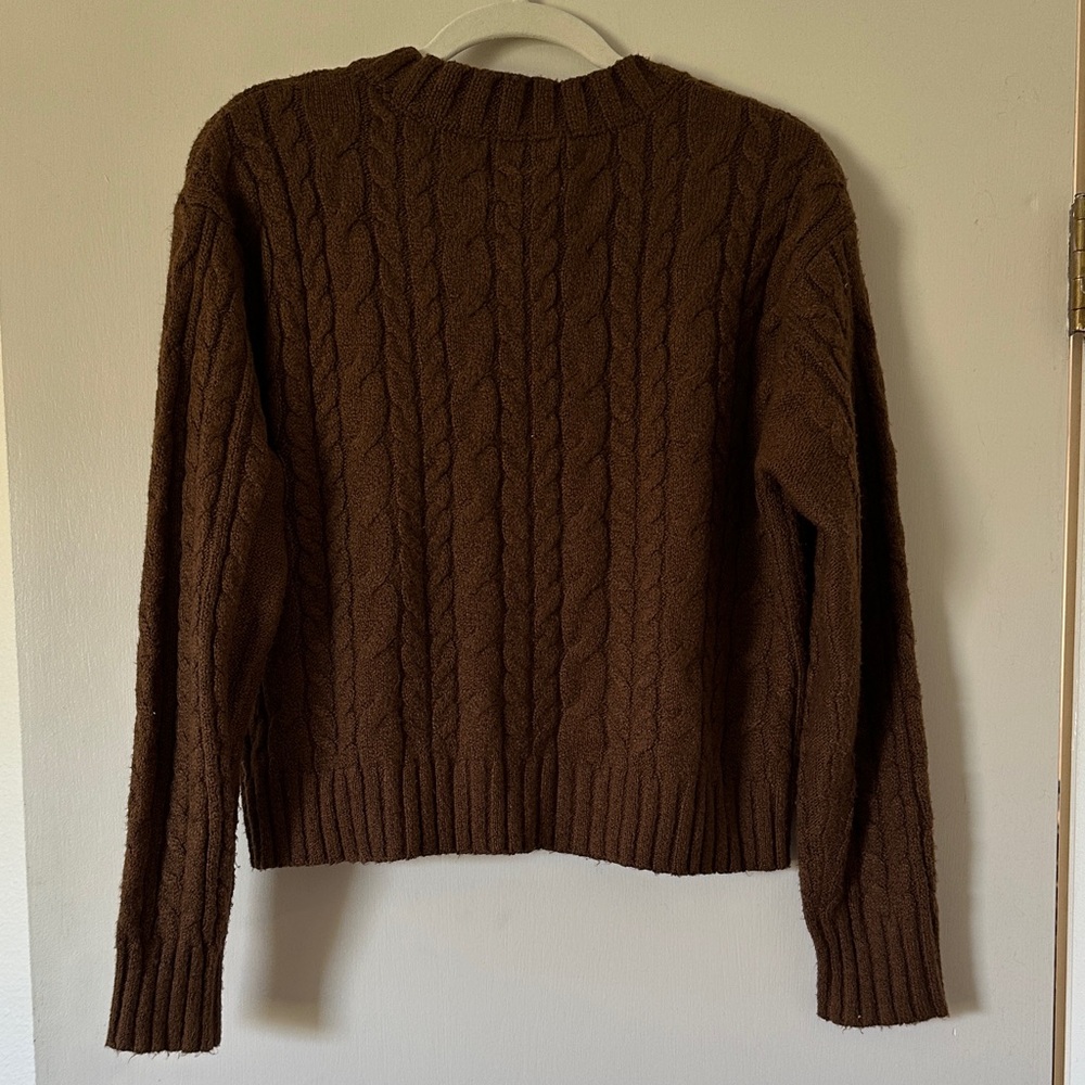 NWOT American Eagle Outfitters Chocolate Cable Knit Cardigan - Picture 5 of 5
